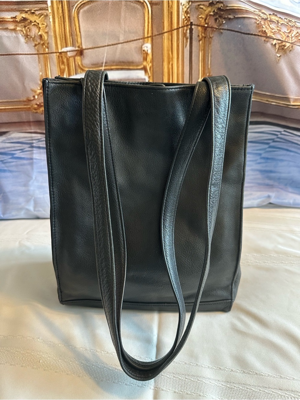 Mila Paoli Black Genuine Leather Classic Tote Bag Shoulder Pur